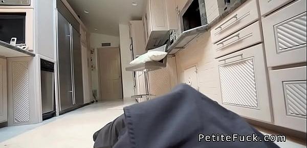  Petite Asian rodes plumbers big dick in kitchen